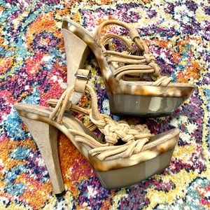 BCBGeneration Blinks nude & marble browns leather platform sandals - 8&1/2 BCBG